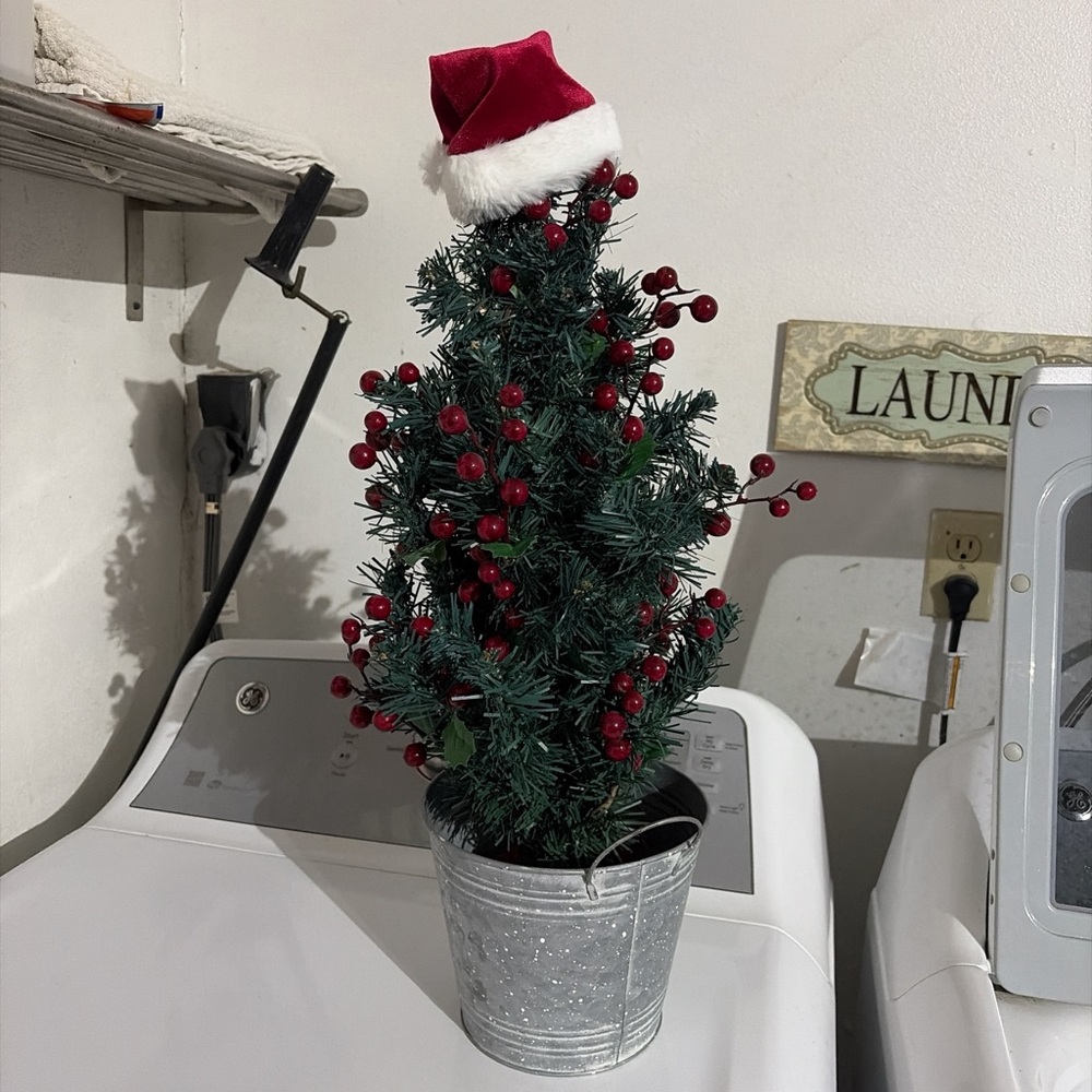 Miniature Christmas Tree with holiday bucket